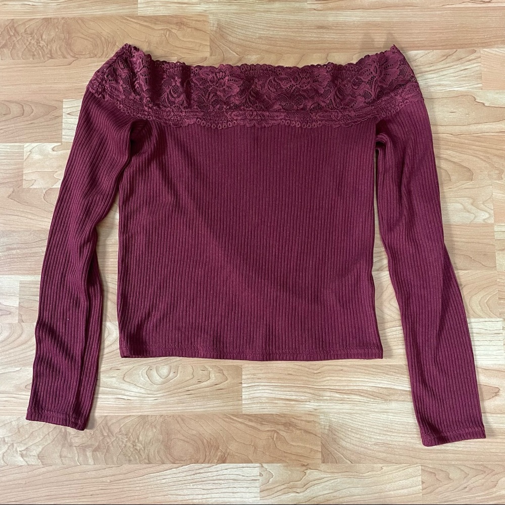 3 for $15//Plum Off-the-Shoulder Long Sleeve Top